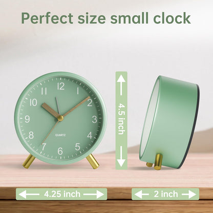 JALL Analog Alarm Clock, 4 inch Super Silent Non Ticking Small Clock with Night Light, Battery Operated, Simple Design, Old Fashioned Style Ideal Decor, for Bedroom, Bedside, Desk, Adult, Gift, Green
