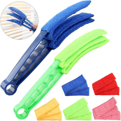 2PCS Blind Cleaner Brushs with 5 Reusable Microfiber Sleeves Brush, Window Blind Duster Tool Blind Cleaner Tool for Window, Car Air Condition, Fans, Exhaust Vent