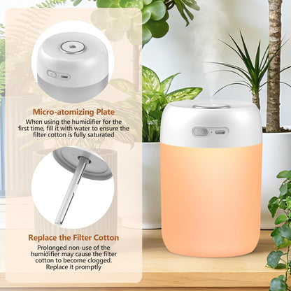 Portable Small Humidifier, 650ml Plant Humidifier, Blue | 7 Colors&Warm Light, Mini Humidifiers for Plants, Bedroom, Office, Dsektop