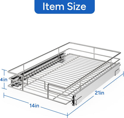 ROOMTEC Pull Out Cabinet Organizer, Pull Out Shelves 5½" W x 21½" D, Heavy Duty Cabinet Drawers Slide Out Kitchen Organizers Storage Shelf