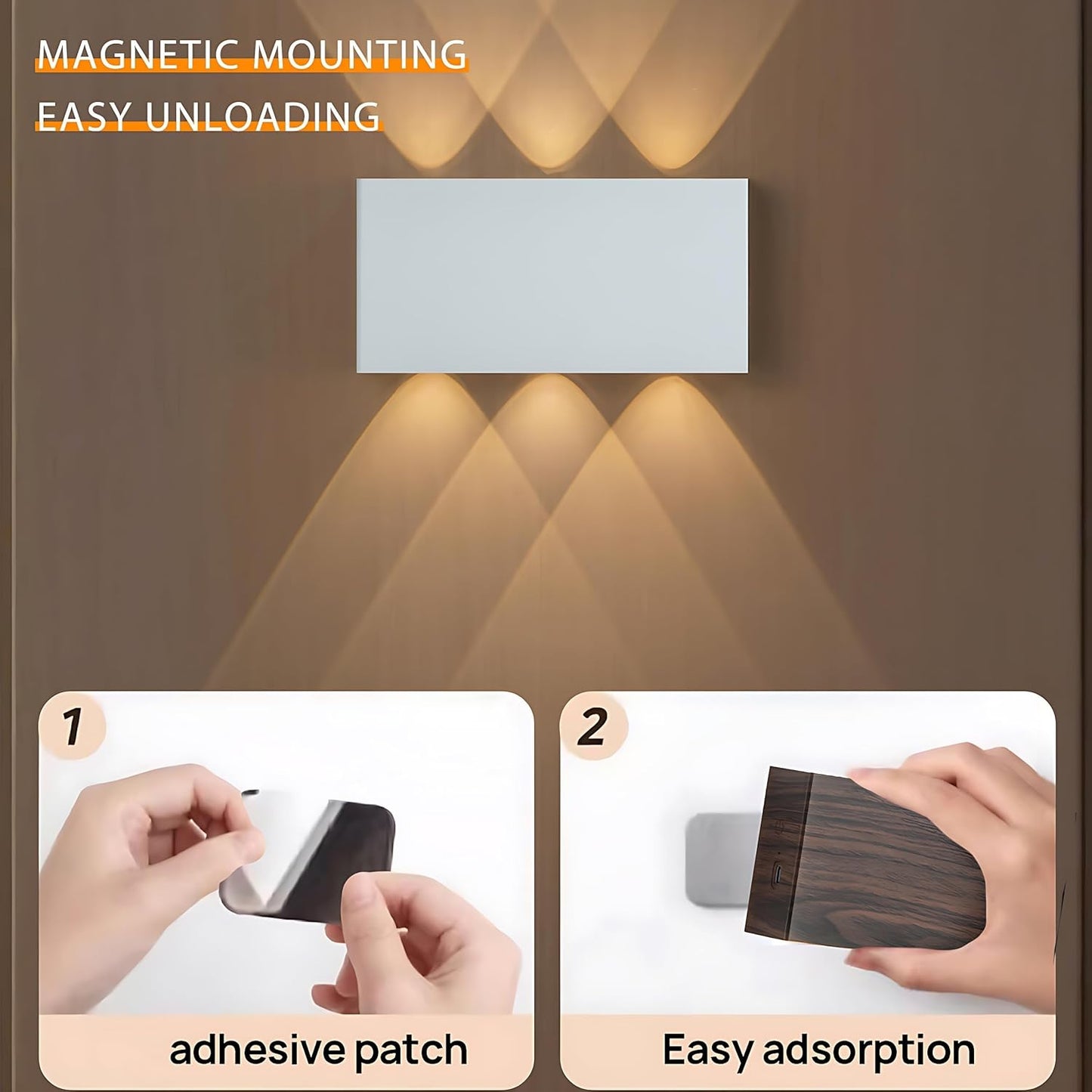 2 Pcs LED Magnetic Wall Sconce Lights,5000mAh Wireless Bedside Wall Light USB Rechargeable Reading Wall Lamp,3 Lighting Colors And Dimmable Battery Operated Wall Sconces (Walnut color, 2 pcs)