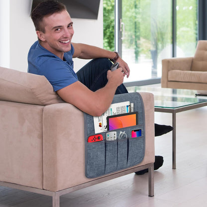 Remote Control Holder, Anti Slip Armchair Caddy Couch Caddy with 5 Pockets | Remote Holder Couch Caddy with 5 Pockets for Storage Accessories Bedside Organizer Senior Gifts (Beige,35''x12.4'')