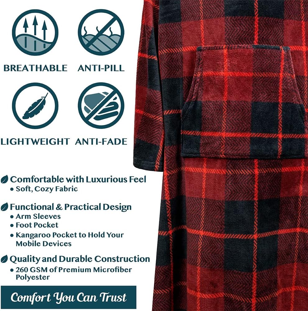 PAVILIA Fleece Blanket with Sleeves, Foot Pockets for Women Men Adults, Plush Wearable Blanket Throw Wrap, Warm Snuggle Blanket Robe, Cozy Gift Ideas Wife Mom, Dark Purple