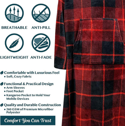 PAVILIA Fleece Blanket with Sleeves, Foot Pockets for Women Men Adults, Plush Wearable Blanket Throw Wrap, Warm Snuggle Blanket Robe, Cozy Gift Ideas Wife Mom, Dark Purple