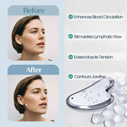 Rena Chris Gua Sha Facial Tools, Stainless Steel Guasha Tool for Acupuncture, Manual Massage Tool for Jawline Sculpting and Puffiness Reducing, Gua Sha Facial Massage Tool, Skin-Care Gift (Silver) | Face Massage Tool for Jawline Sculpting, Puffiness