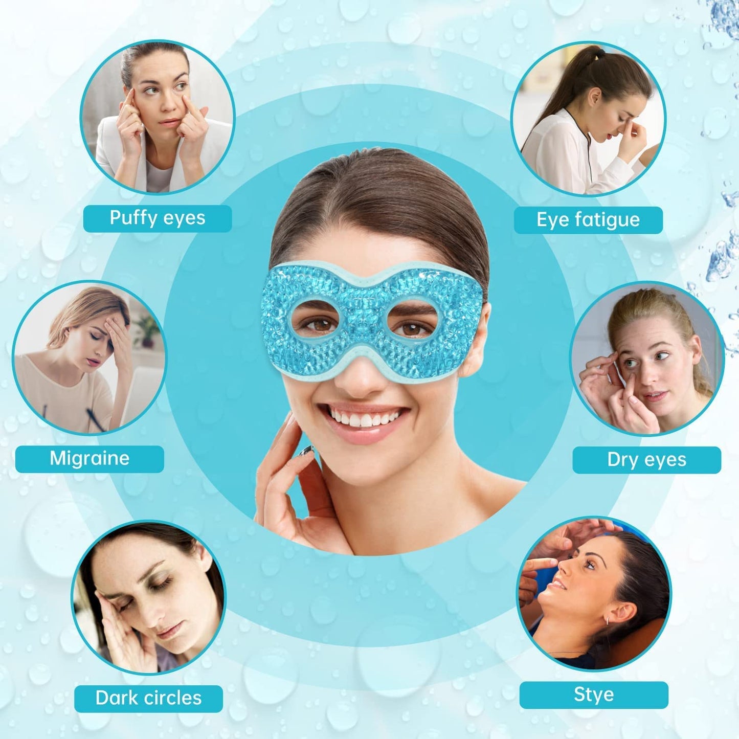 Gel Eye Mask, 2PCS Reusable Cooling Eye Mask with Eye Holes, Soft Plush Backing Cold Compress Eye Mask Adjustable Hot Cold Therapy Gel Bead Eye Mask for Puffy Eyes Dark Circles Migraines Stress Relief