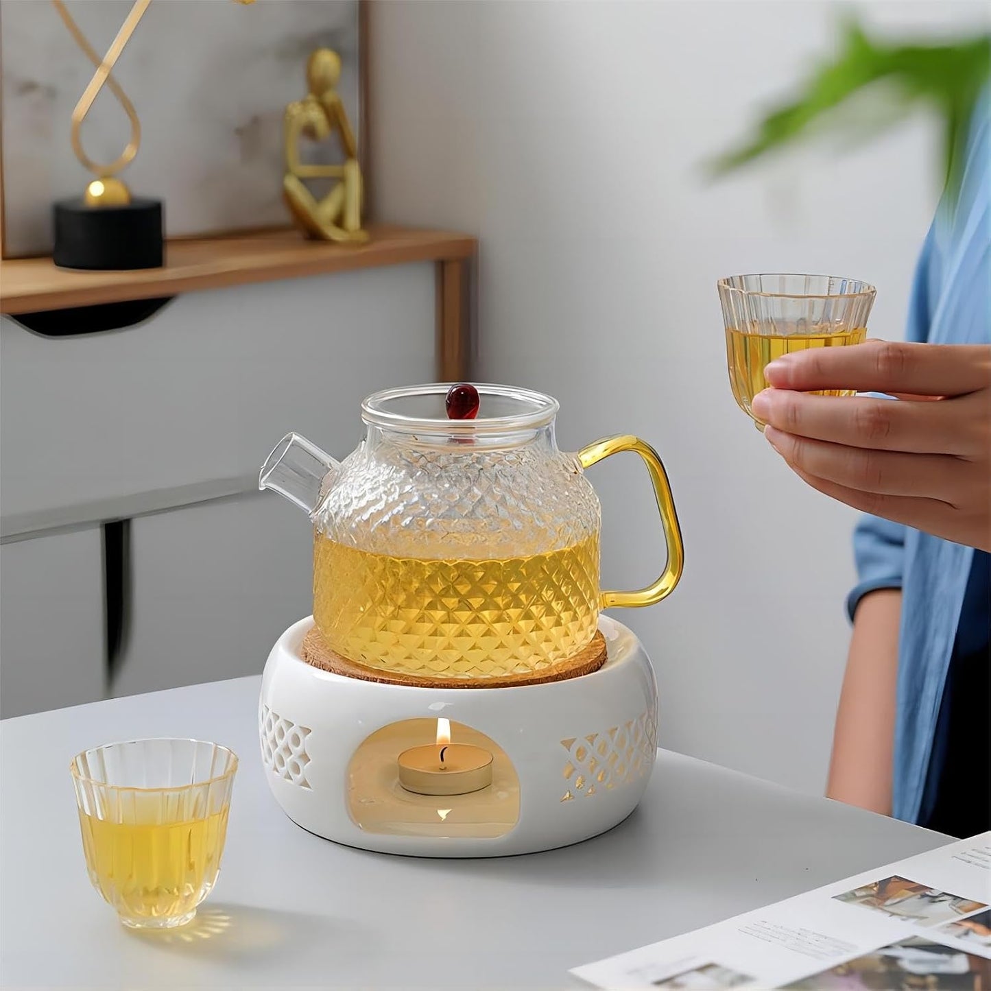 Ceramic Teapot Warmer, Teapot Heater, Tea Light Warmer, Suitable for Teapot and Mugs, 6 Inches (Candles not Included)