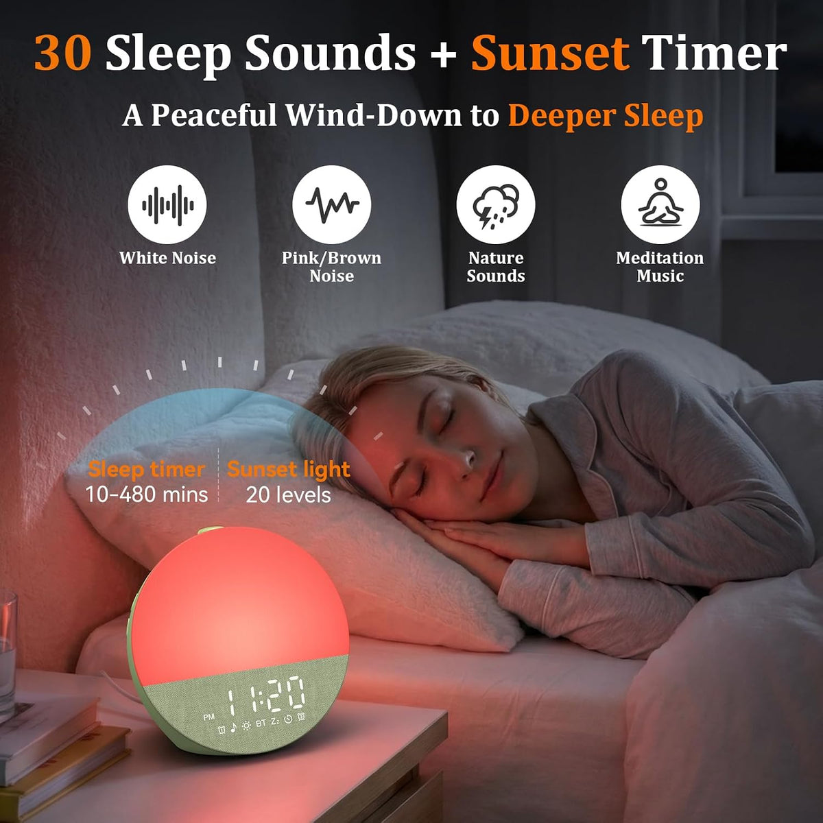 Sunrise Alarm Clock with Sound Machine, Gentle Wake Up Light for Bedroom