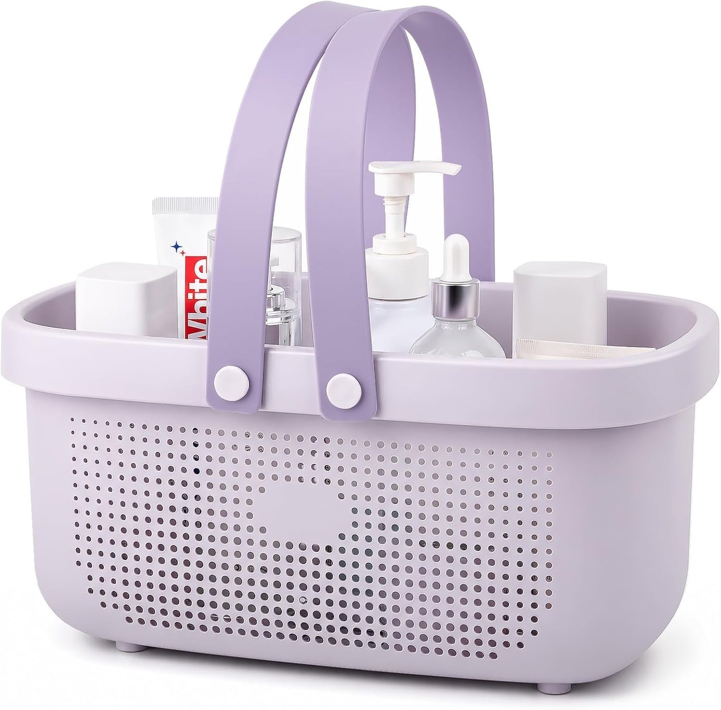 JiatuA Plastic Storage Basket with Handle Portable Shower Caddy Tote Organizer Basket Bin for Bathroom Kitchen Dorm Room Bedroom, Green | Sturdy Drainage Large Capacity Organizer Basket with Silicone Handles for Bathroom Kitchen Bedroom College Dorm