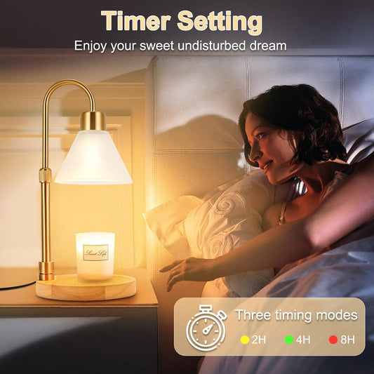 Candle Warmer Lamp with Timer & 3 Bulbs, Dimmable Electric CandleLight Adjustable Height and Brightness Candle Wax Warmer for Jar Candles Bedroom Home Decor House Warming Gift for Women (Round Gold)