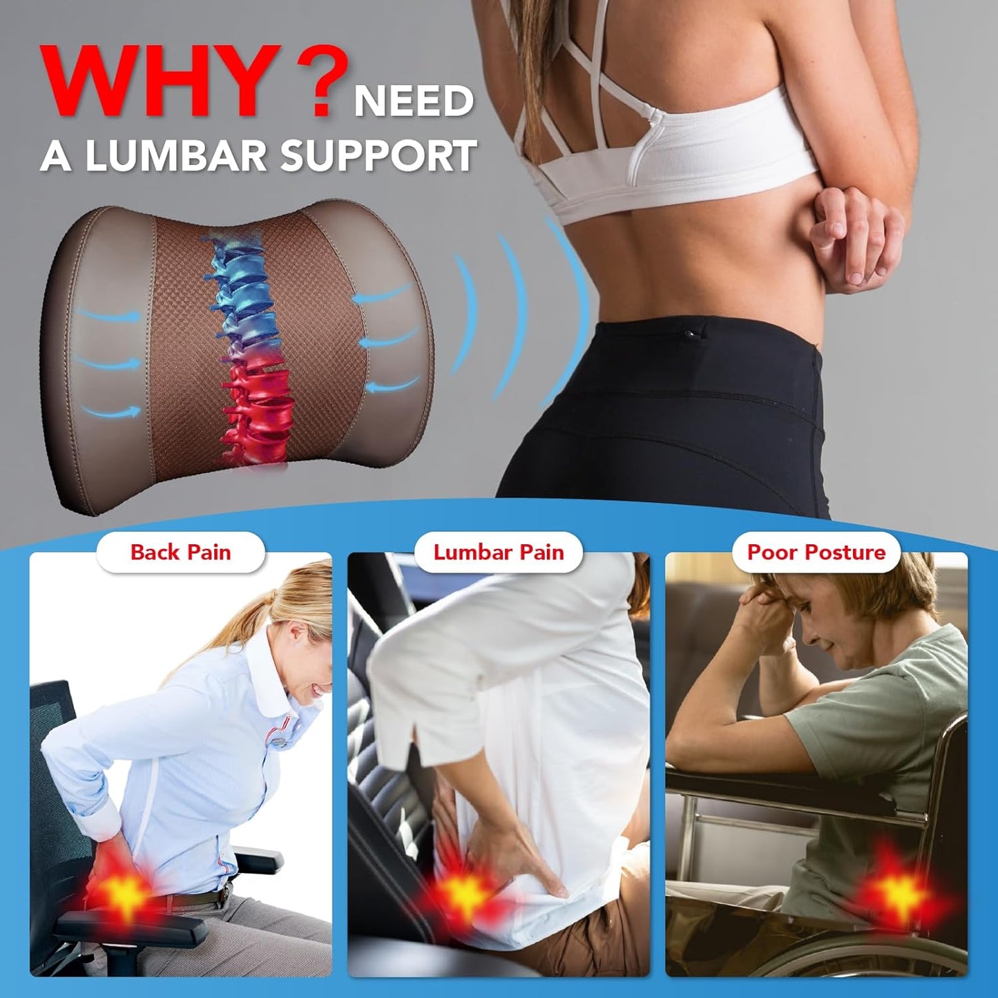 Lofty Aim Lumbar Support Pillow for Car, Car Seat Back Support for Driving | Memory Foam Car Lumbar Support for Driving Seat, Car Back Cushion, Adjustable Straps, Lower Back Pillow, Office Chairs, Black