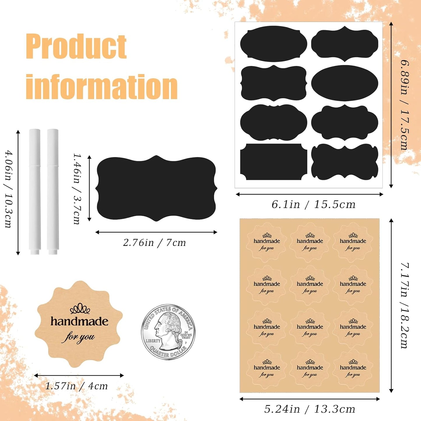 142 Pcs Canning Label Stickers Set with Chalk Markers for Mason Jars | 80 Reusable Blackboard Labels, 60 Handmade for You Stickers, 2 Erasable Chalk Markers for Spice Jam & Various Food Containers