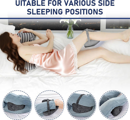 Alignment Pillows for Side Sleepers,Hip Alignment Pillow, Memory Foam Leg & Knee Pillow,Foam Support Pillow Soothing Relief for HIPS, Knees, Joints, Nerves & Muscles,Adjustable Strap (Grid Blue)
