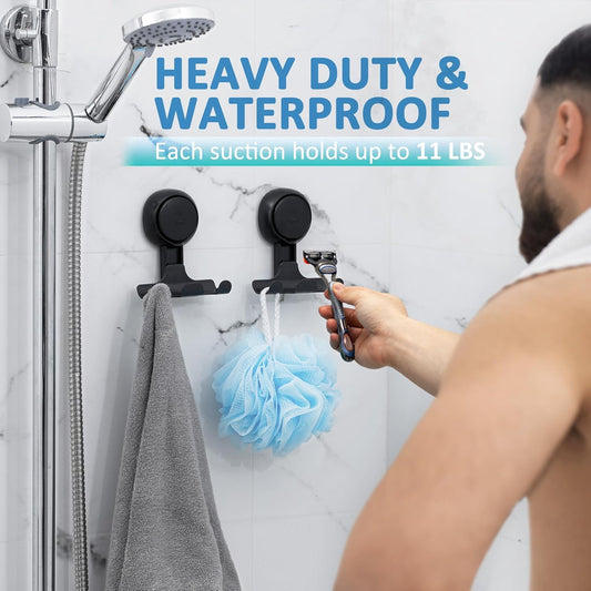 TAILI No Drill Powerful Suction Cup Razor Holder for Shower 2 Pack, Black | Waterproof, Towel, Loofah, Shaver Holder for Shower Wall, Powerful Suction Cup Hooks for Bathroom, Easy to Install and Reuse