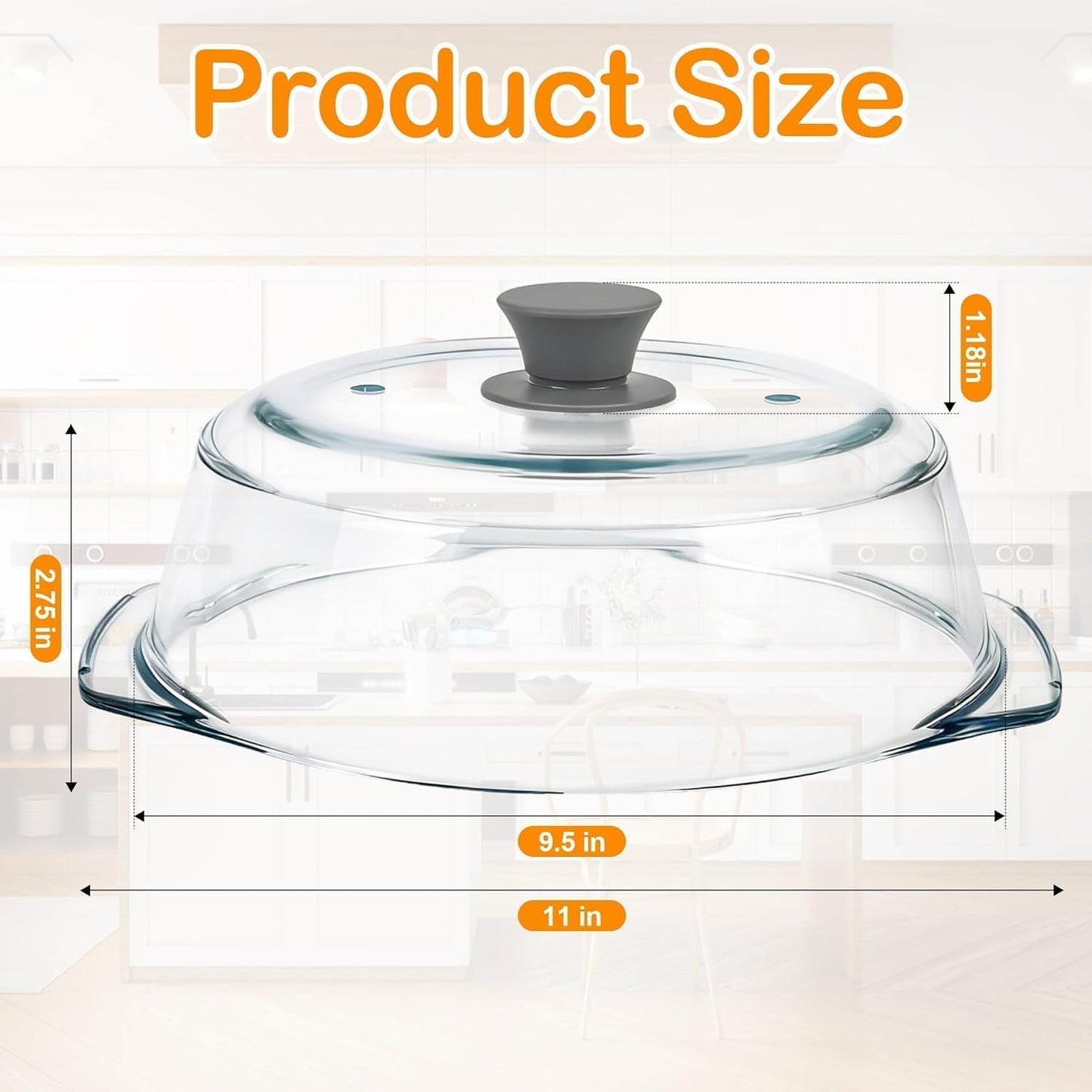 Glass Microwave Splatter Cover for Food with Microwave Place Mat - Sturdy Plate Guard Lid with Vent Holes and Easy-Grip Silicone Handle - BPA Free, Dishwasher Safe (Black)