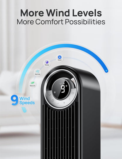 DREO Tower Fan for Bedroom, Upgraded DC 28ft/s Velocity, 9 Speeds