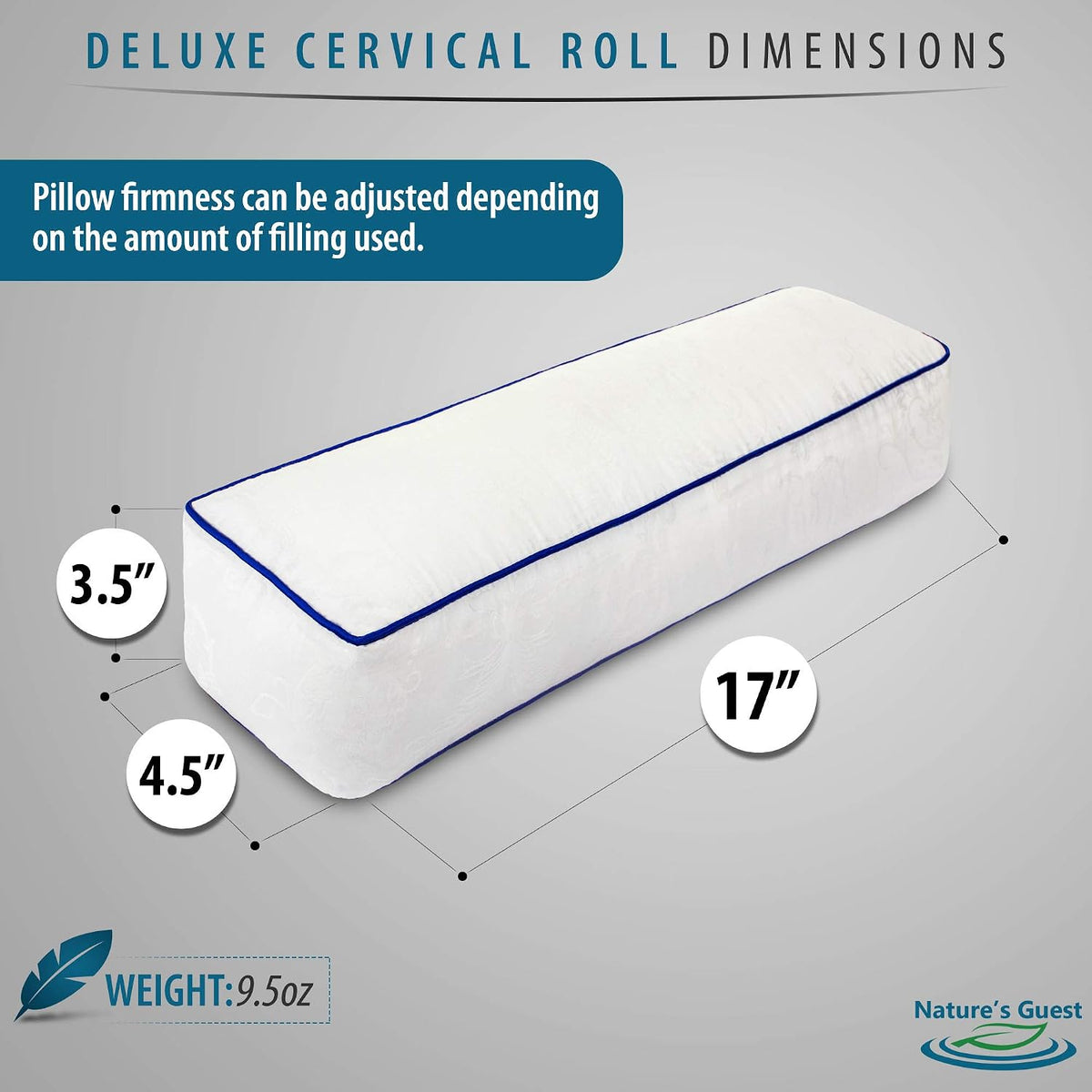 Nature's Guest Adjustable Cervical Neck Roll Bolster Pillow for Sleeping, Neck Pain Relief, Spine Support, Travel, Leg Support, Pregnancy, Cotton Cover, Hypoallergenic Microfiber Fill