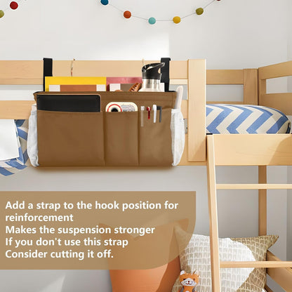 Black Bedside Caddy Storage Bag Bedside Organizer for Bed Rails College Dorm Room Organizer Caddy Hanging Shelf 6 Pockets with Hooks for Drinks Magazine Phone Holder