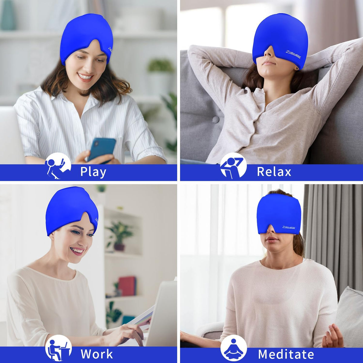 ZNÖCUETÖD Migraine Headache Relief Cap Hat Full Head ice Pack Wrap Cold Cap