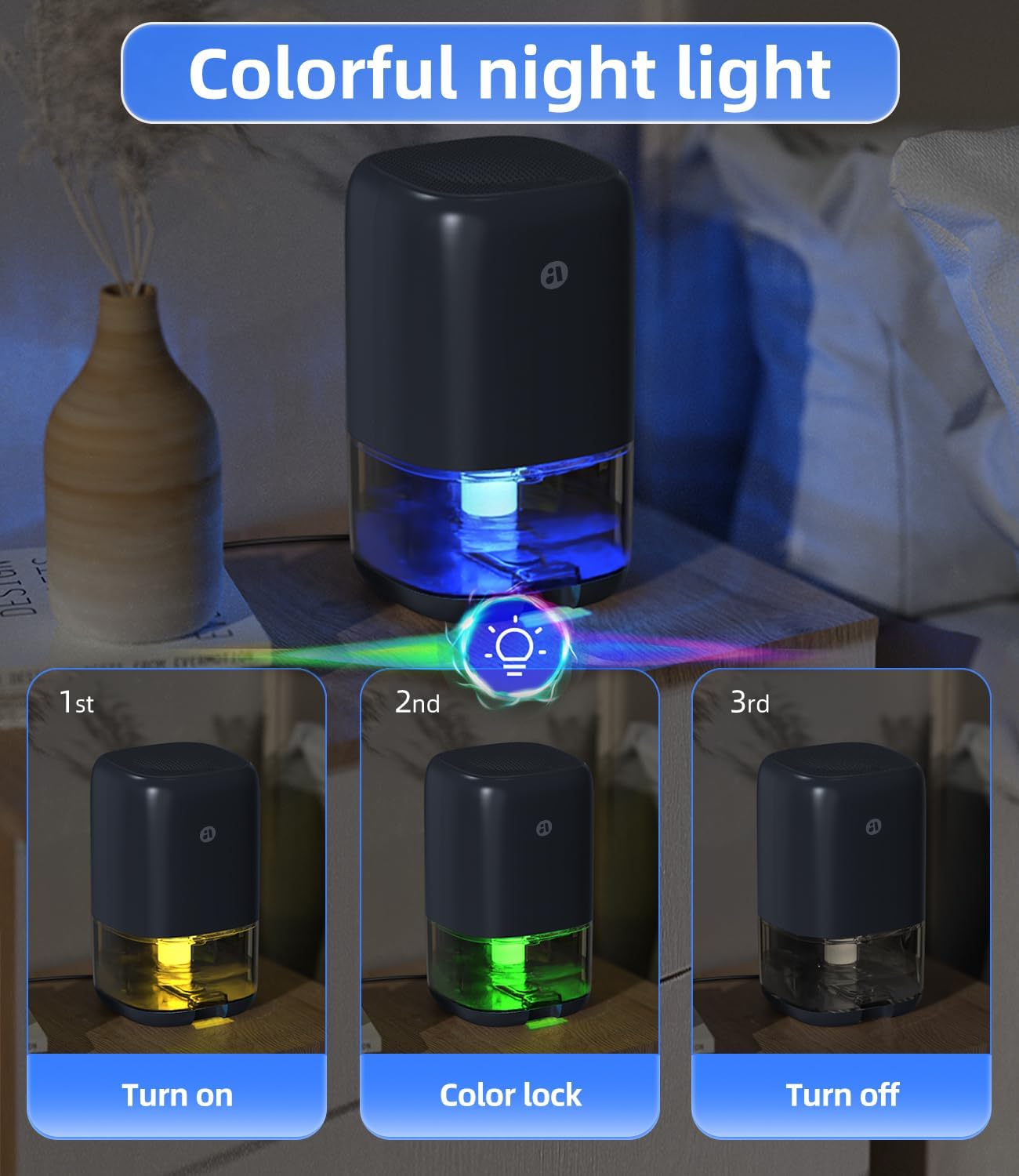 35 OZ Dehumidifier for Bedroom RV, Quiet with Auto Shut Off, Gold | 280 Sq.Ft Small Dehumidifiers for Home Bathroom Closet, 7 Color Light, 28dB Ultra Quiet, 35OZ Water Tank