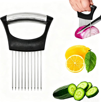 2Pcs Stainless Steel Onion Holder for Slicing, Onion Slicer Holder | Onion Cutter for Slicing of Onions, Food Vegetable Chopper, Tomatoes, Avocados, Eggs and Other Vegetables, Kitchen Utensils