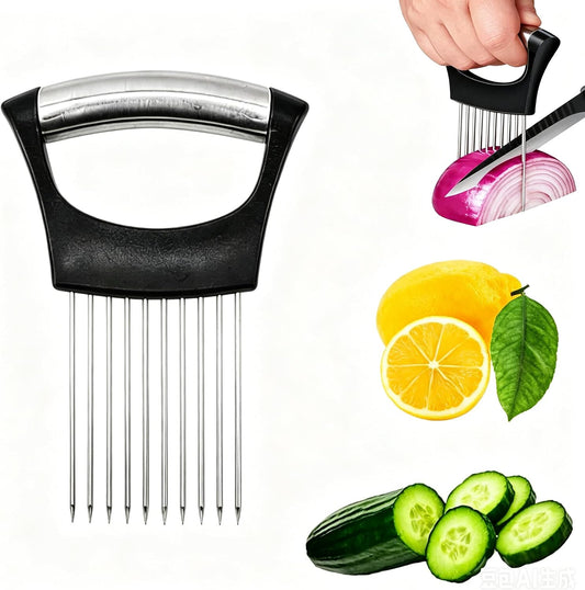 2Pcs Stainless Steel Onion Holder for Slicing, Onion Slicer Holder | Onion Cutter for Slicing of Onions, Food Vegetable Chopper, Tomatoes, Avocados, Eggs and Other Vegetables, Kitchen Utensils
