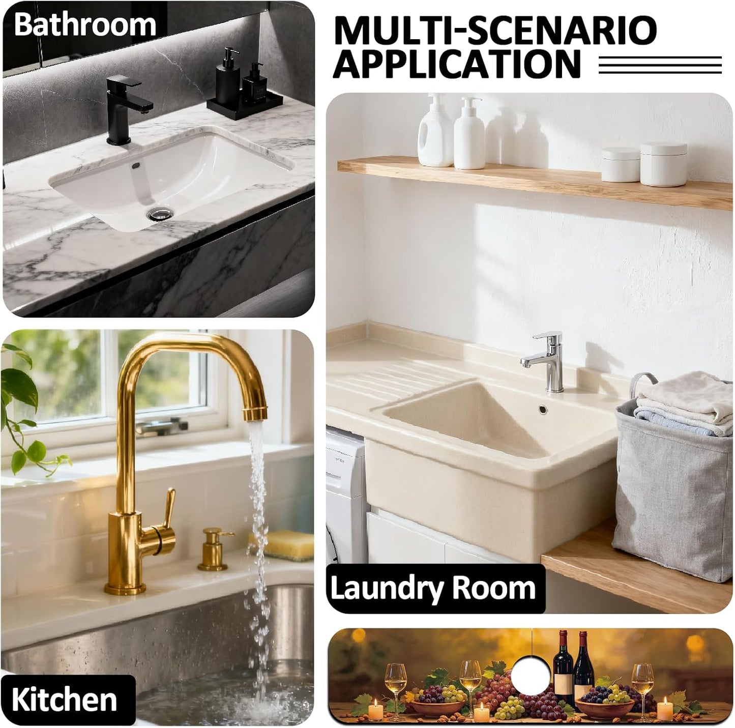 2Pcs Peonies Kitchen Sink Splash Guard Faucet Mat Vintage Florals Faucet Mat For Bathroom Kitchen 5.5x23.6In