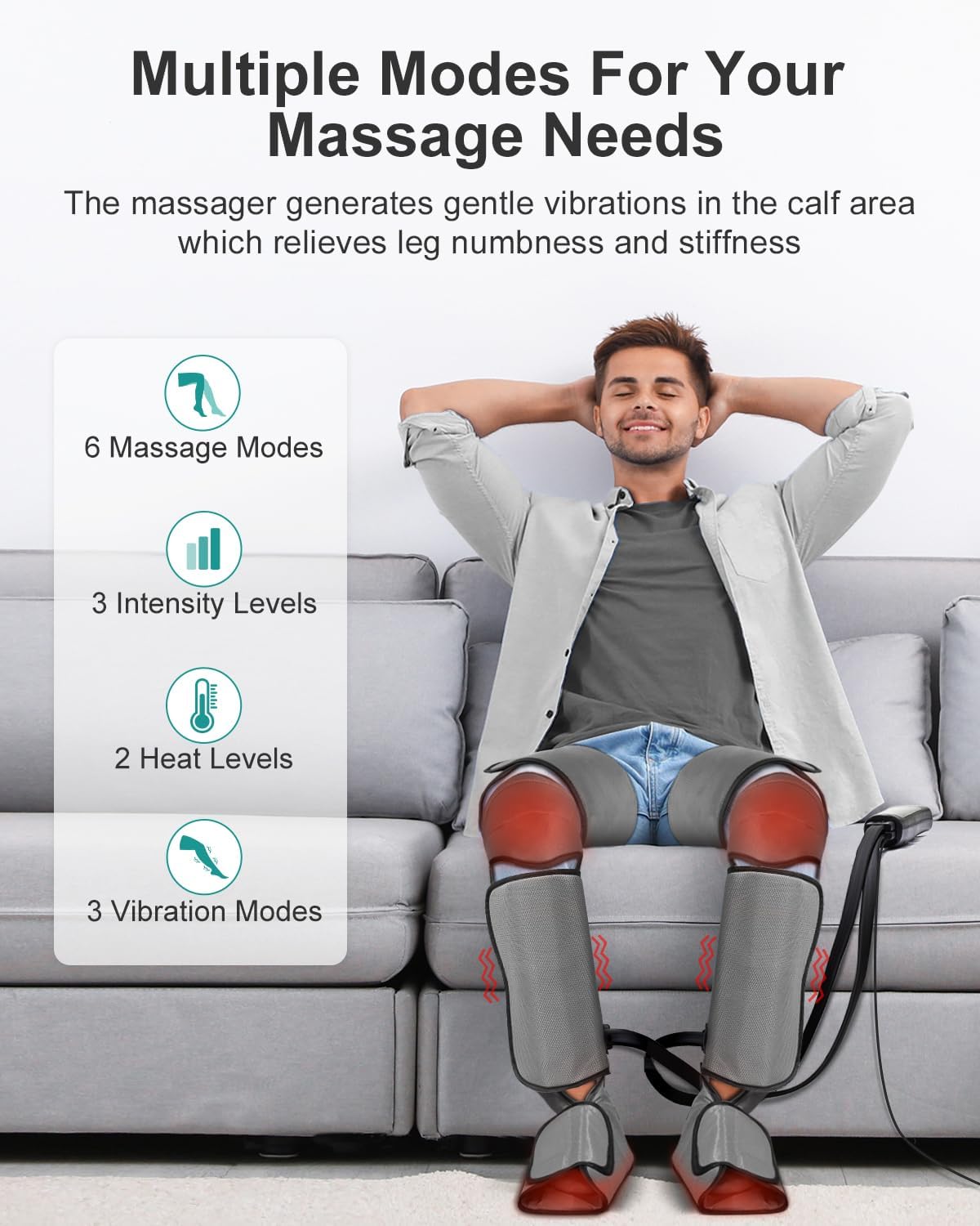 Nekteck Leg Compression Massager for Circulation and Relaxation | FSA Eligible HSA Foot and Calf Massage, 2 Modes, 3 Intensities, 20 Mins Auto-Off, Hand-held Controller, Adjustable Leg Wraps