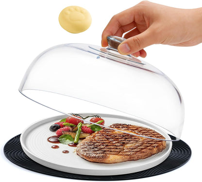 Glass Microwave Splatter Cover with Silicone Mat, 10Inch Plate Splatter Food Lid with Integrated Grip Handle and Vent Hole, BPA Free, Dishwasher Safe