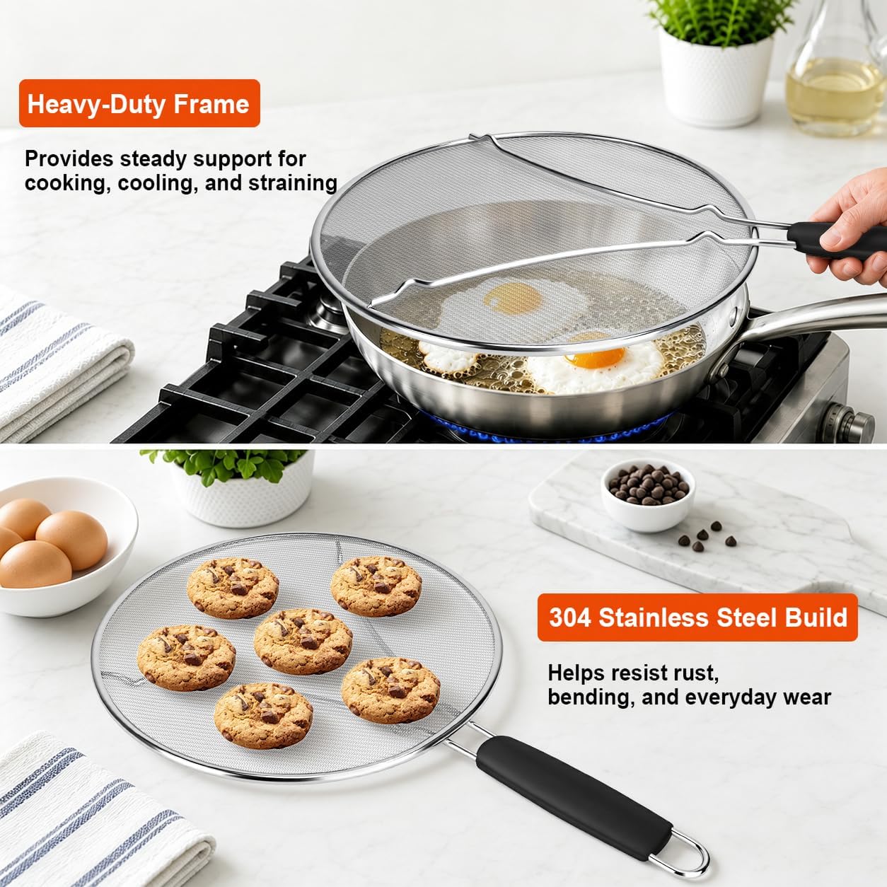 Splatter Screen for Frying Pan 13 Inch - Stainless Steel Grease Splatter Guard - Oil Splash Guard & Fine Mesh Cover for Cooking Bacon, Fried Chicken & Popcorn