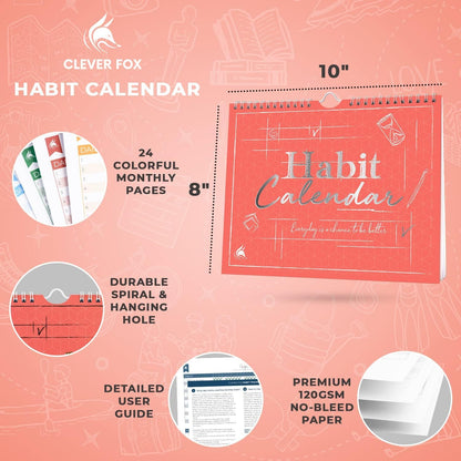 Clever Fox Habit Tracker Calendar, 24-Month Daily Goal Journal Black