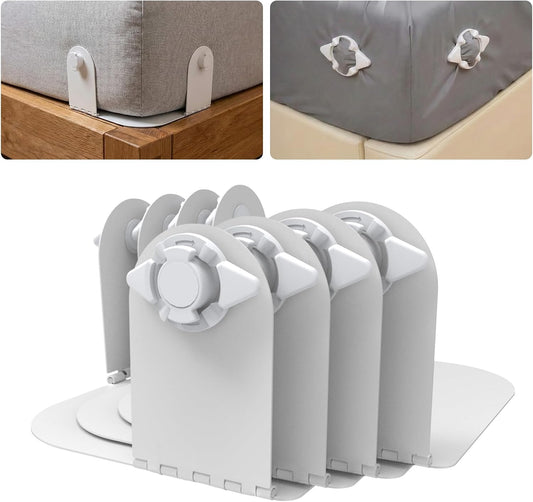 Bed Sheet Holder Corner Straps, Sheet Clips, Metal Material, Non-Slip, Easy to Install, Keep Sheets Firm & Tight All Night, Universal Clips (White)