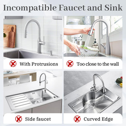 PoYang 23.6 Inch Silicone Sink Splash Guard, Kitchen Sink Mat, Light Grey | Faucet Mat with Wide Drainage & Cuttable Hole, Keeps Faucet Base Dry, Long & Short Sink Protectors for Kitchen, Bathroom & RV