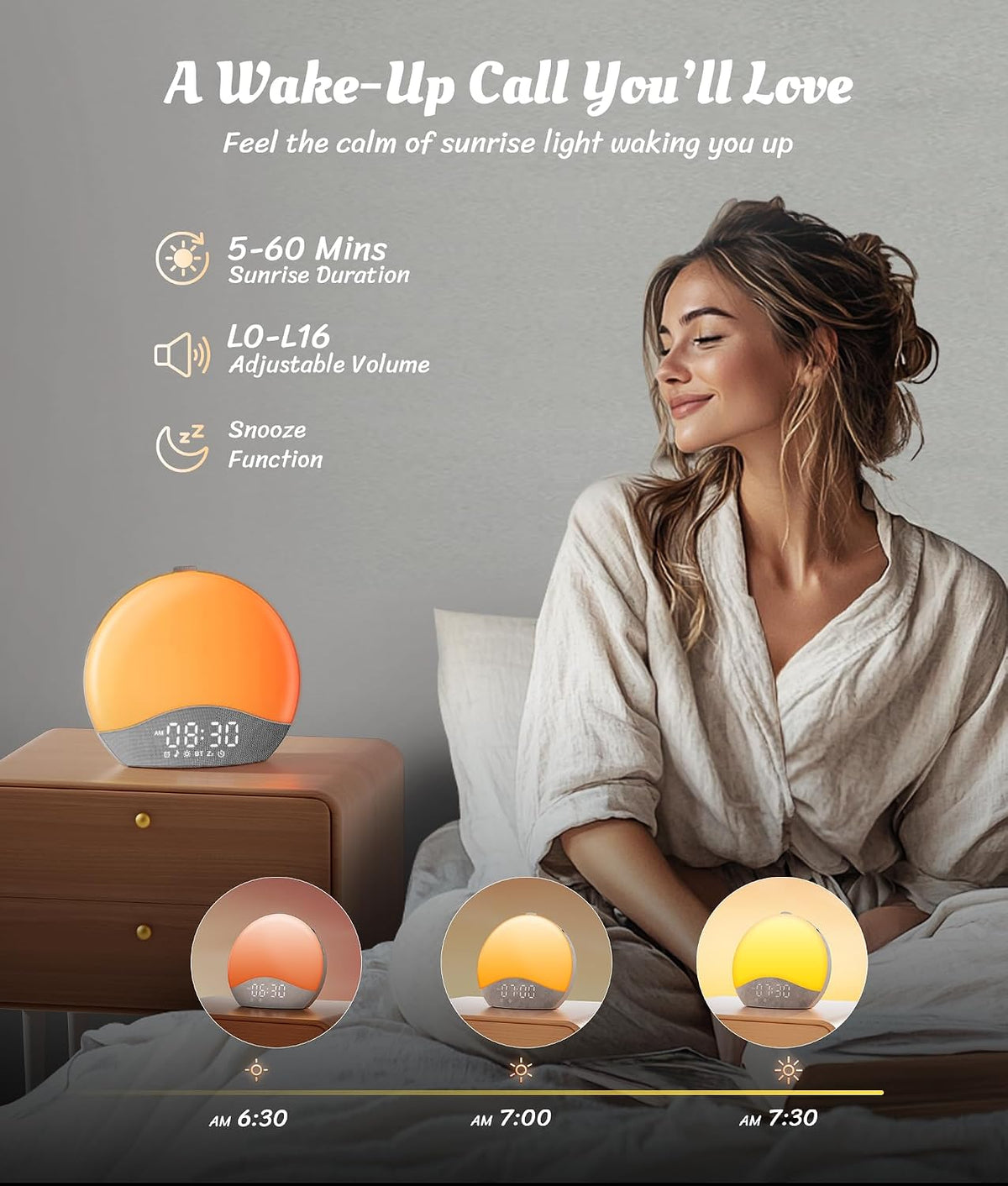 ecozy Sunrise Alarm Clock for Bedroom, White Noise Sound Machine