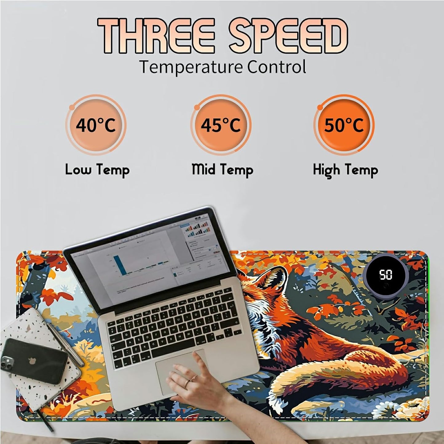Heated Desk Pad Heated Large Mouse Pad, Electric Quickly Warm Desk Mat with 3 Levels Heating 3 Hours Auto Shut-Off, 31.5" x 13" Warm Gaming Mousepad Hand Foot Warmer, Baby Elephant