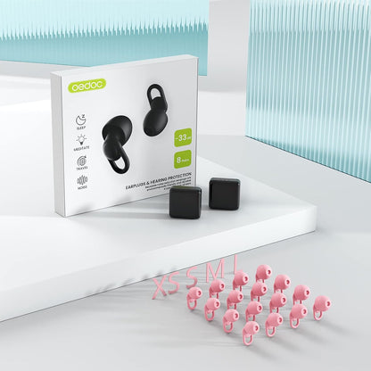Silicone Ear Plugs for Noise Reduction - Reusable Soft Comfortable Earplugs for Sleeping,Noise Sensitivity & Flights -16 Ear Tips in XS/S/M/L, with 2 Travel Boxes - 33dB Noise Cancelling (Olive Green)