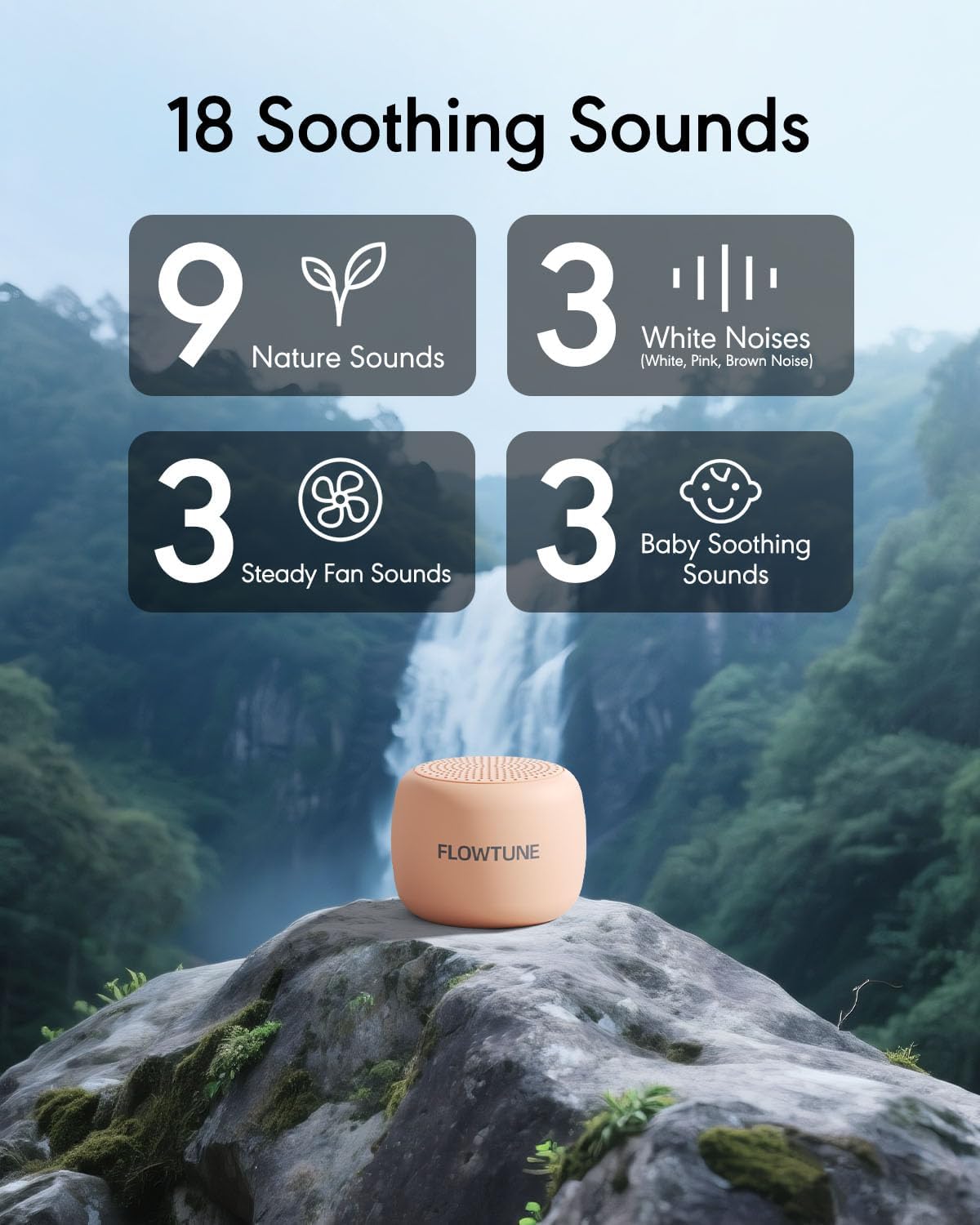 FLOWTUNE Sound Machine White Noise Machine for Baby Adults, 18 Non-looping Sounds, Timer, Memory Function, Portable Sleep Sound Therapy Gift (Mint Green)