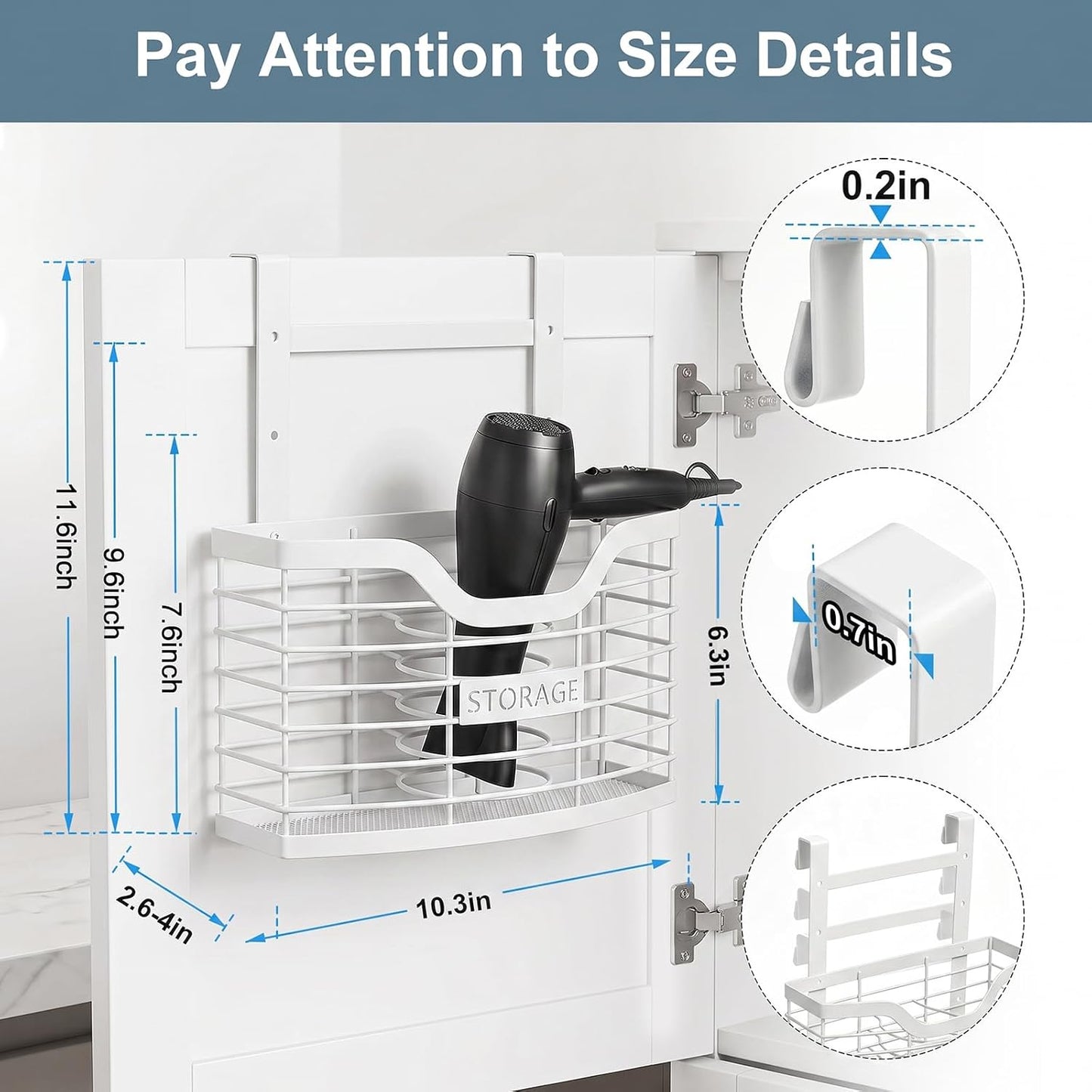 Hair Tool Organizer, Hair Dryer Holder for Bathroom Vanity Counter Cabinet | Dresser Blow Dryer Holder, No Drilling Wall Mount Storage Basket for Blow Dryers, Shaver, Comb, Curling Iron, Straightener