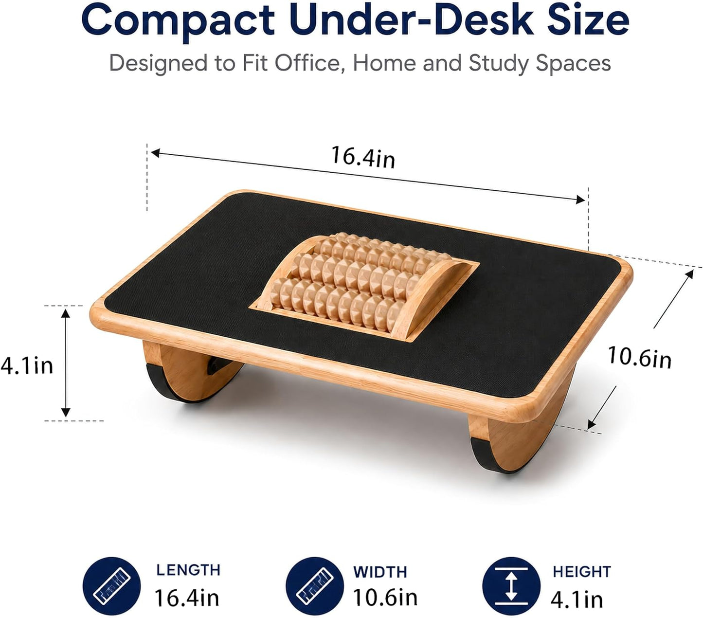 Foldable Under Desk Foot Rest, Wooden Rocking Footrest with 4 Massage Rollers, Natural Rubber Wood Ergonomic Foot Stool with Silicone Anti-Slip Surface, Office Home Study Footrest for Post