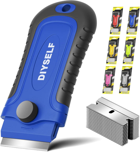 DIYSELF 1 Pack Razor Blade Scraper with 15 Extra Blades, Scraper Tool for Cleaning Window, Paint, Cooktop, Oven, Glass Stove Top Scraper, Razor Scraper with Buit-In Blade Storage | Razor Scraper for Cleaning Window, Paint, Cooktop, Oven, Glass Stove Top