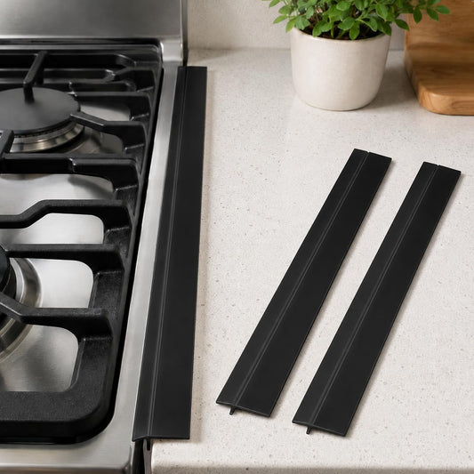 2-Pack Stove Gap Covers for Kitchen Counters 22" Silicone Gap Filler Heat Resistant Food Grade Easy Clean (Black)