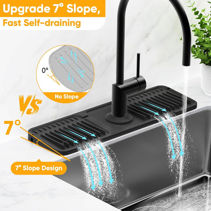 24'' Longer Faucet Mat for Kitchen Sink Splash Guard[7° Slope Fast Self-draining][Snap Lock Fit]Kitchen Sink Faucet Mat Splash Guard Kitchen Sink Area Water Splash Guard Behind Faucet Draining Mat