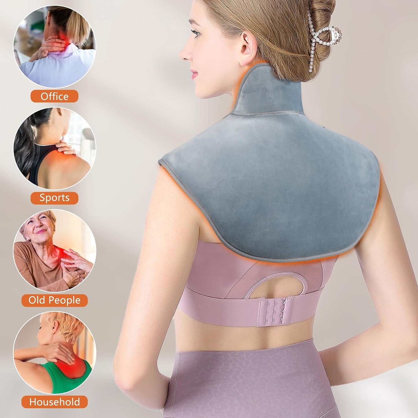 TUOB Heating Pad for Neck and Shoulder, Portable Cordless Heating Pad for Pain Relief with 4000mAh Controller, Rechargeable Electric Heat Pad, 4 Heat Setting & 6 Timers Auto Off
