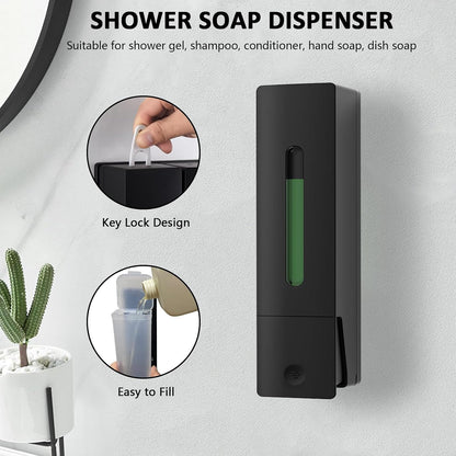 Single Wall Mounted Hand Soap Dispenser, 13.5oz/400ml Black Showe | Clear Refillable Liquid Lotion Soap Dispenser, Gel Container Shower Pump Dispenser and Organizer for Bathroom Kitchen