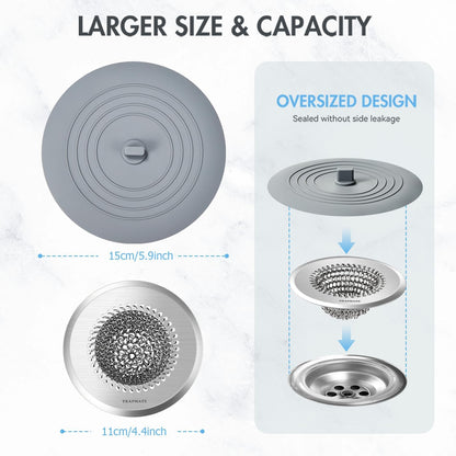 Reversible Kitchen Sink Drain Strainer Basket, Fits Sink & Garbage Disposal | Fast Drainage, Anti-Slip, Easy Clean, Anti-Clogging, Rust-Proof, Large Capacity, Universal 4.4-Inch, Patented Chain Mesh