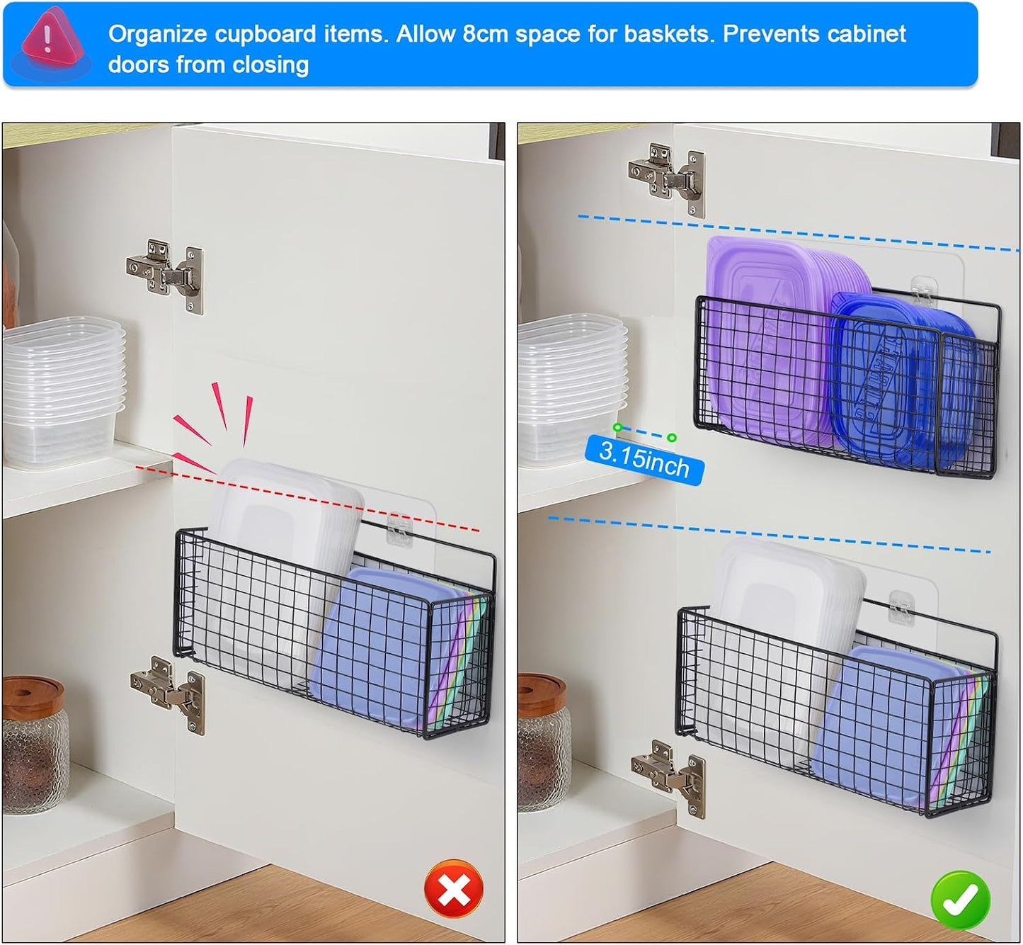 2 Pack Large Adhesive Kitchen Cabinet Door Organizer - Lid Organizer Inside Cabinet Wall Mounted Pantry Door Caddy for Kitchen Containers Lid Kitchen Under Sink Basket