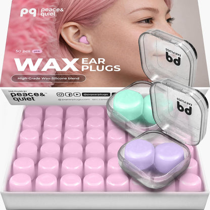 Peace&Quiet PQ Wax Ear Plugs for Sleeping - 50 Silicone Wax Earplugs