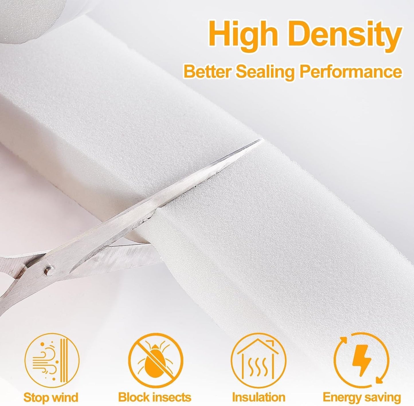 High Density Foam Tape Air Conditioner Window Seal, 1x1 Inch Thick Foam Stripe with Adhesive for Window AC Insulation, Weather Stripping for Doors and Windows Insulation, AC Foam Tape, White