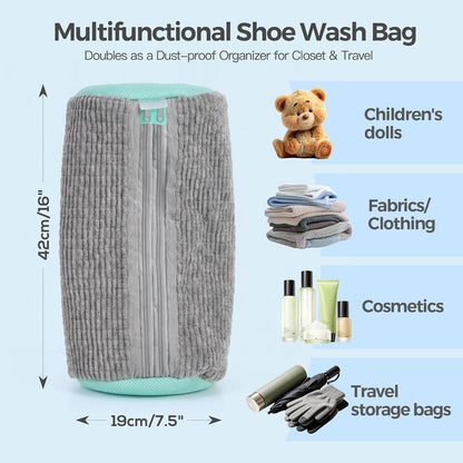 Dual Shoe Washing Machine Bag for Washer and Dryer Holds 2 Shoes (Yellow) | Reusable Laundry Shoe Bag with Microfiber Brushes, 360° Deep Cleaning, Self-Locking Zipper,Sneaker Tennis Shoe Cleaning Bag