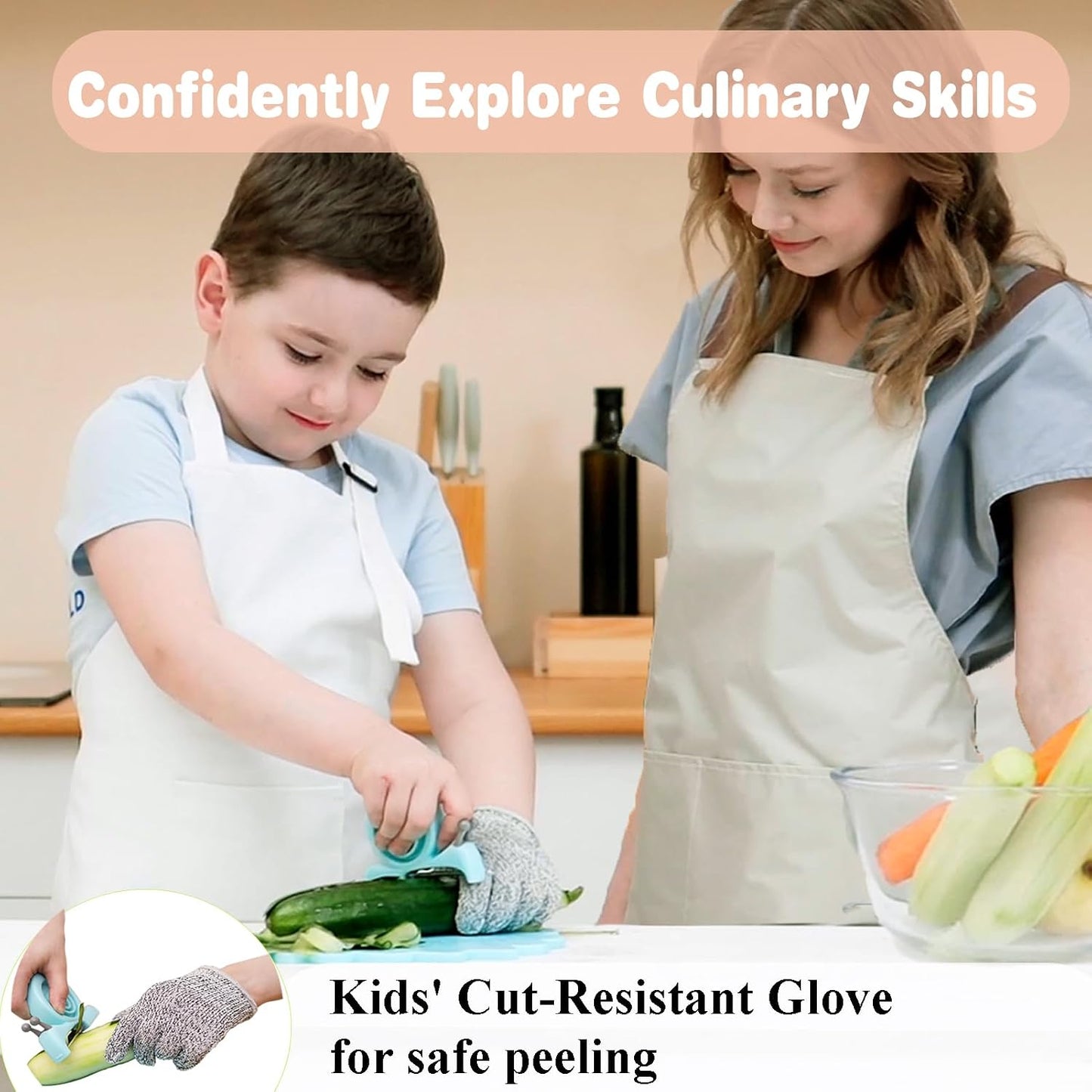 Kibbidea Vegetable Peeler, Kids Potato Fruit Peeler for Kitchen | Protective Cover, Cut-proof Glove, Kids Cooking Tools, Cute Kitchen Accessories